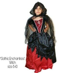 Gothic Enchantress Witch Costume Girl 8-10 Med Red & Black Dress Cape Halloween